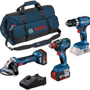 Bosch Blauw 3-delige 18v Combokit GSB 18V-45 + GDX 18V-200 + GWS 18V-7 + 2x5.0Ah