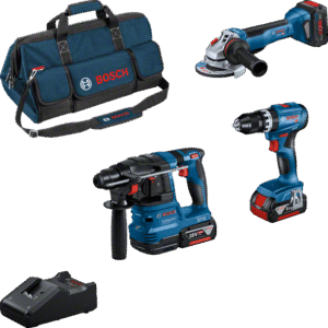 Bosch Blauw Accu toolkit 3 Toolkit 18V (2x GBA 18V 5,0 Ah, 1x ProCORE18V 5,5, Ah, lader GAL 18V-40, GSB 18V-45, GWS 18V-10, GBH 18V-22)