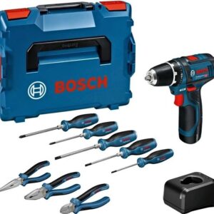 Bosch Blauw Accutoolkit Combipack GSR 12V-15 + Handtools (8x) | 2x GBA 12V 2,0Ah