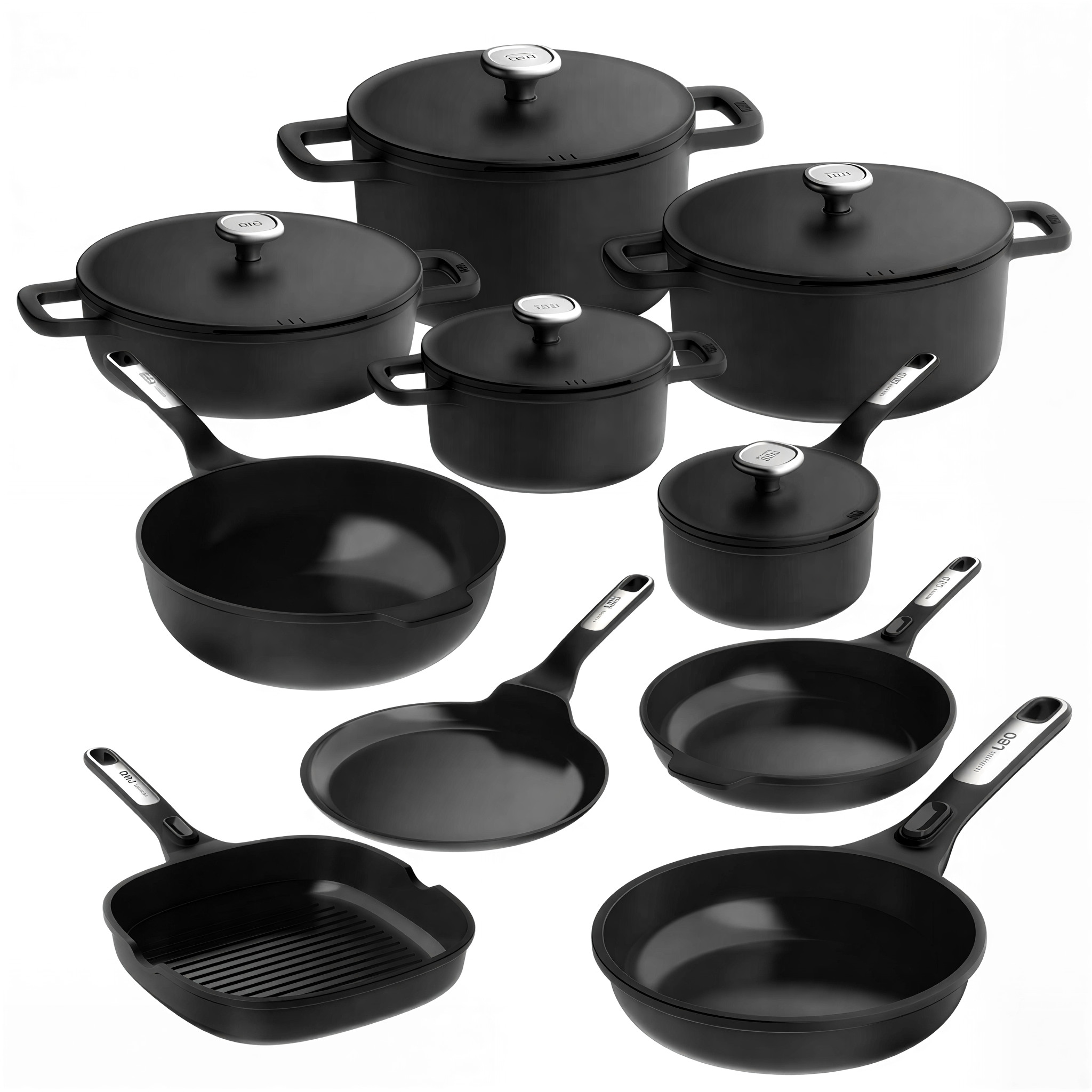 BergHOFF Leo Stone Pannenset 12 delig + gratis panbeschermers