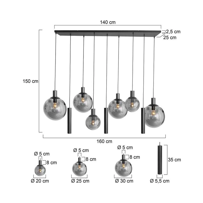 Maya 6+3 lichts Hanglamp Smoke - Afbeelding 4